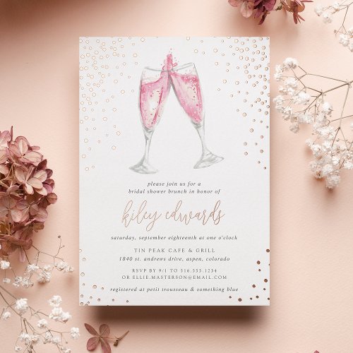 Pink Champagne  Bridal Shower Brunch Foil Invitation