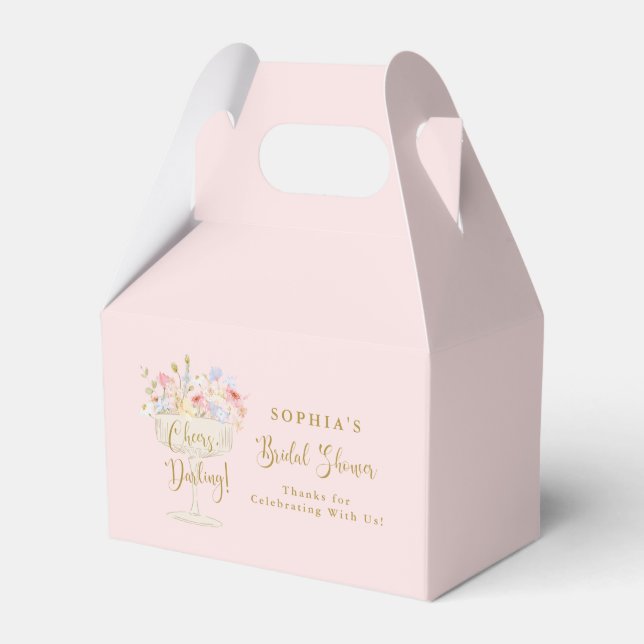 Pink Champagne Bridal Shower Cheers, Darling! Favor Boxes (Front Side)