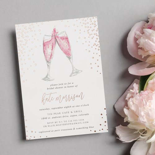Pink Champagne  Bridal Shower Rose Gold Foil Invitation