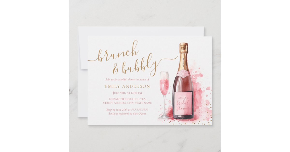 Pink Champagne Brunch And Bubbly Bridal Shower Invitation | Zazzle