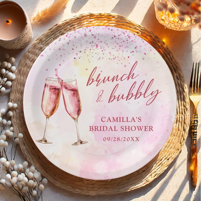 Pink Champagne Brunch And Bubbly Bridal Shower Paper Plates (Creator Uploaded)