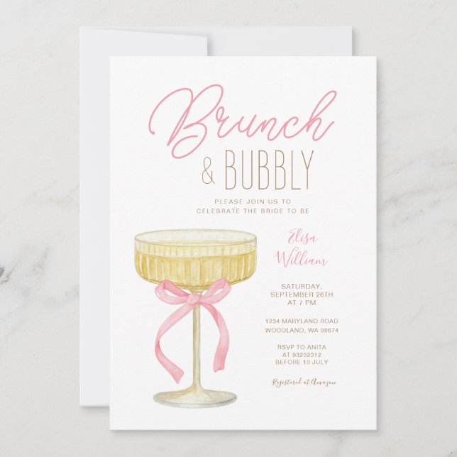 Pink Champagne Brunch & Bubbly Bridal Shower Invitation (Front)