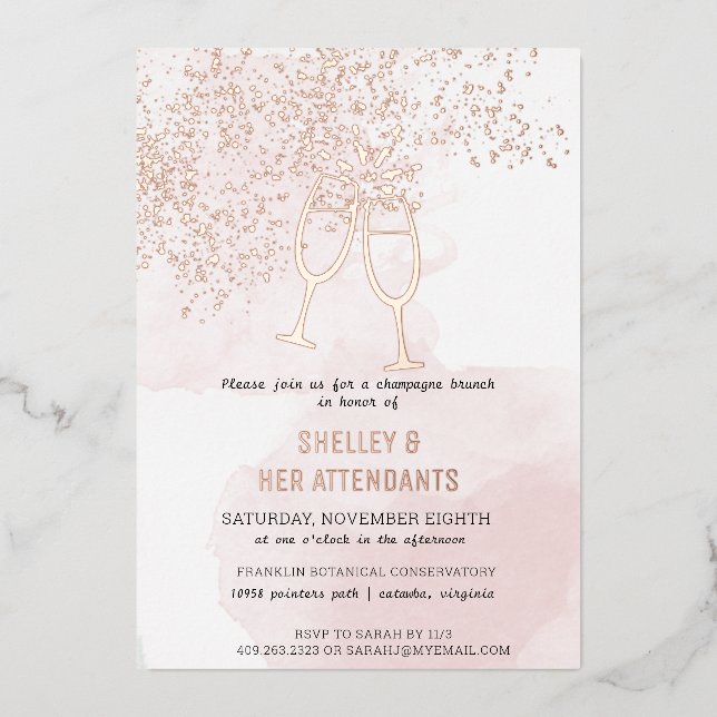 Pink Champagne Brunch Shower Foil Invitation (Front)
