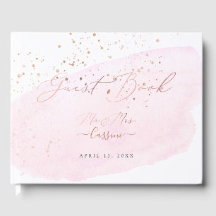 Pink Champagne Bubbles Blush Watercolor Swatch Guest Book