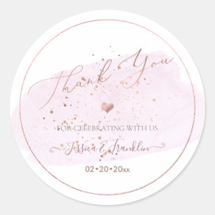 Pink Champagne Bubbles, Watercolor Thank You Classic Round Sticker
