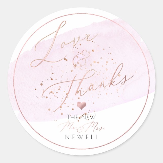 Pink Champagne Bubbles, Watercolor Thank You Classic Round Sticker (Front)