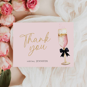 Pink Champagne Bubbly Bridal Shower Thank You Card