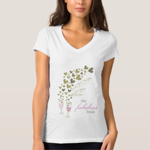 Pink Champagne Cheers  Gold Hearts Fabulous Bride T_Shirt