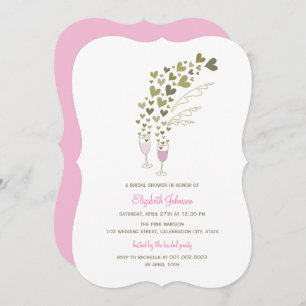 Pink Champagne Cheers Hearts Bridal Shower Invite