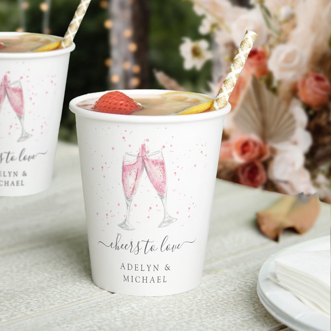 Pink Champagne "Cheers to Love" Personalized Paper Cups (Creator Uploaded)