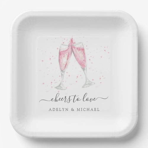 Pink Champagne Cheers to Love Personalized Paper Plates