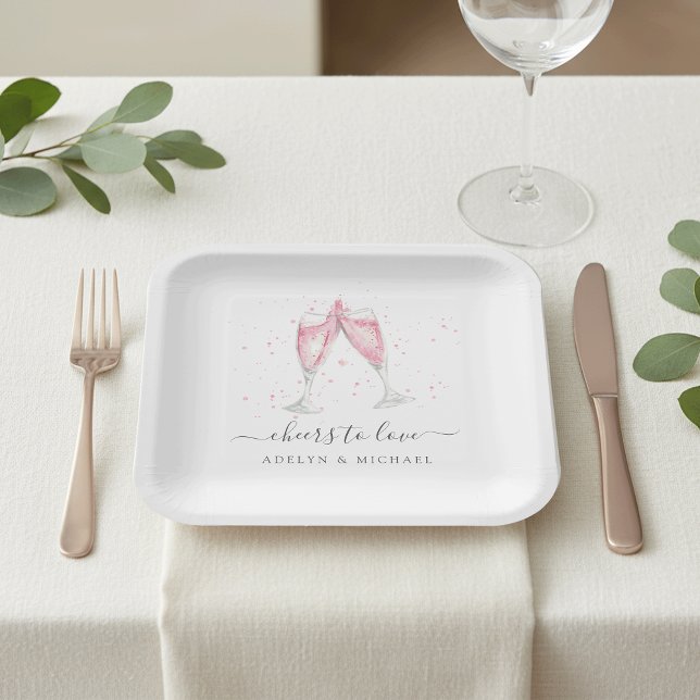 Pink Champagne "Cheers to Love" Personalized Paper Plates (Creator Uploaded)