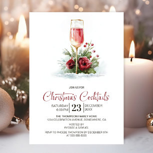 Pink Champagne Christmas Cocktails Invitation
