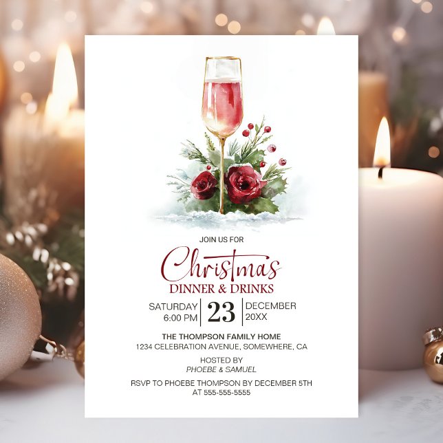 Pink Champagne Christmas Dinner and Drinks Invitation (Creator Uploaded)