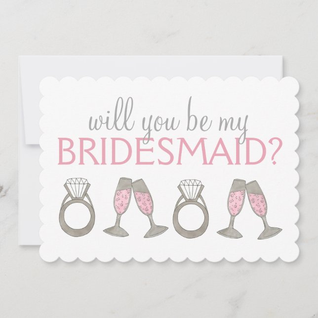 Pink Champagne Diamond Bridesmaid Bridal Party Invitation (Front)