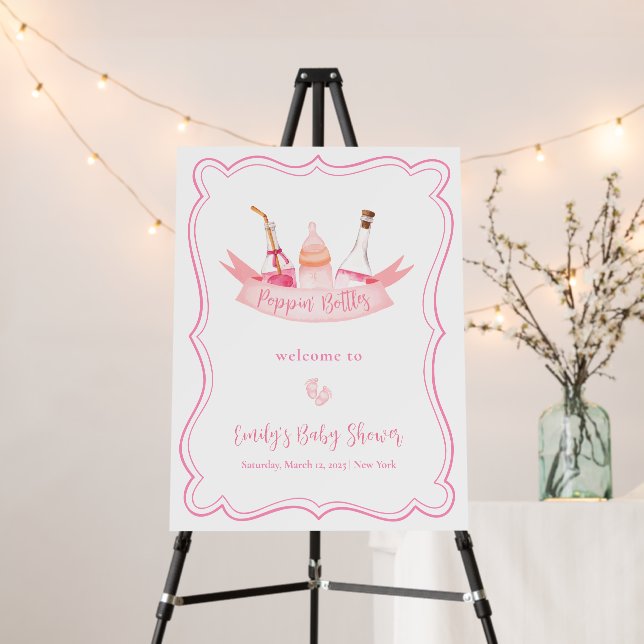 Pink Champagne Feet Frame Baby Shower Welcome Sign (In Situ (Stand))