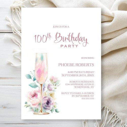 Pink Champagne Floral 100th Birthday Party