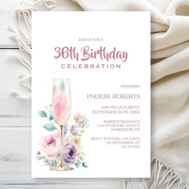 Pink Champagne Floral Any Age Birthday Party Invitation (Creator Uploaded)