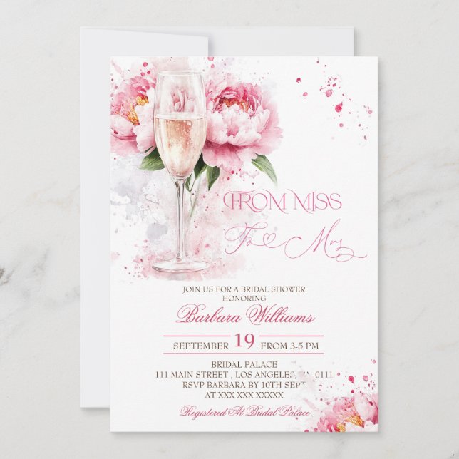 Pink Champagne Floral Bridal Shower Invitation (Front)