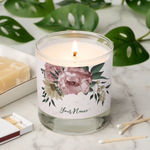 pink  champagne flowers greenery scented candle