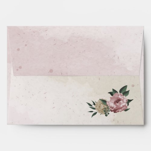 pink champagne flowers greenery wedding envelope