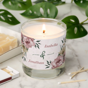 pink & champagne flowers greenery wedding scented candle