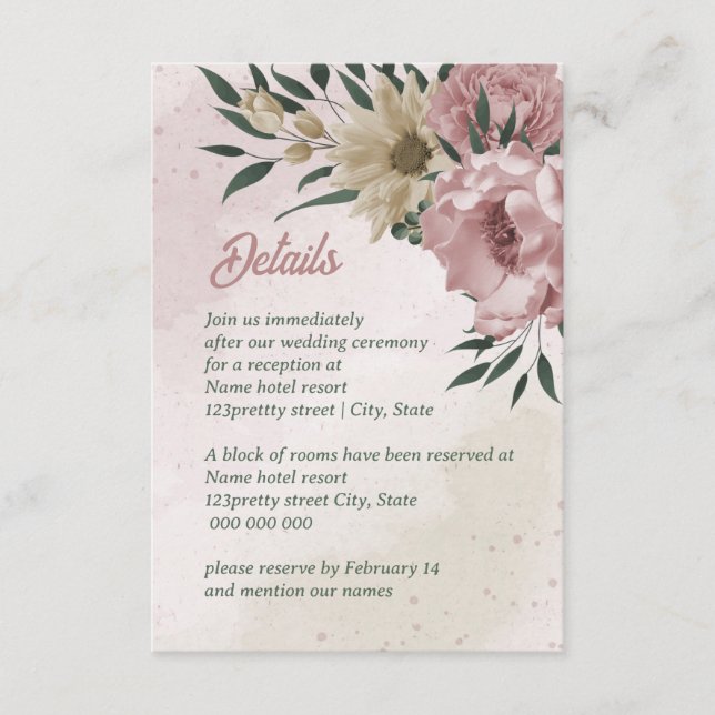 pink champagne flowers wedding enclosure card (Front)