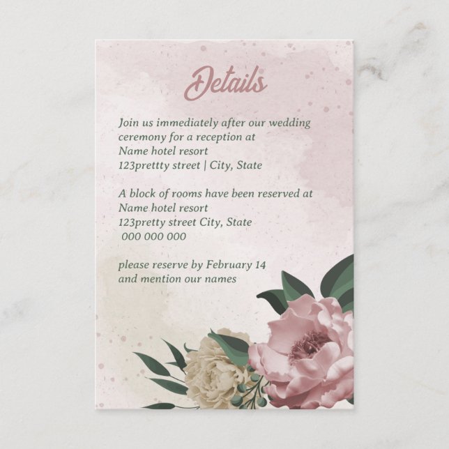 pink champagne flowers wedding enclosure card (Front)
