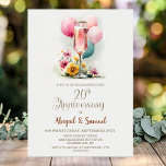 Pink Champagne Glass 20th Wedding Anniversary Invitation