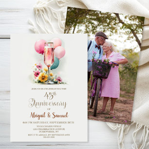 Pink Champagne Glass 45th Wedding Anniversary Invitation