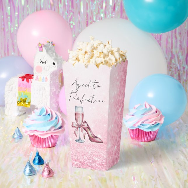 Pink Champagne Glass Aged To Perfection Birthday Favor Boxes (Party)