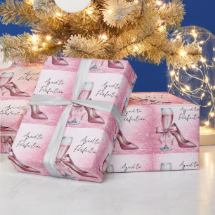 Pink Champagne Glass Aged To Perfection Birthday Wrapping Paper