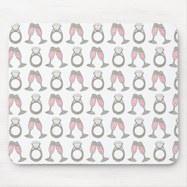 Pink Champagne Glass Diamond Ring Bridal Shower Mouse Pad (Front)