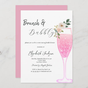 Pink Champagne Glass Flower Brunch & Bubbly Invitation