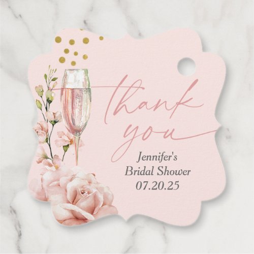 pink champagne glass modern bridal brunch  favor tags