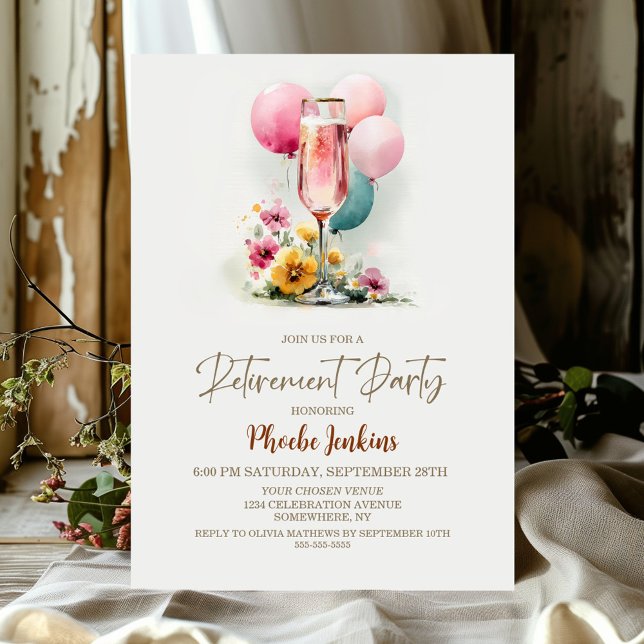 Pink Champagne Glass Retirement Party Invitation (Creator Uploaded)