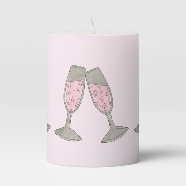 Pink Champagne Glass Wedding Bridal Shower Bride Pillar Candle (Front)