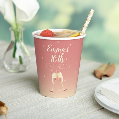 Pink Champagne glasses birthday party paper cups