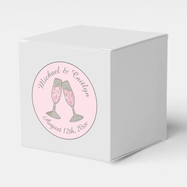 Pink Champagne Glasses Bridal Shower Wedding Favor Boxes (Front Side)