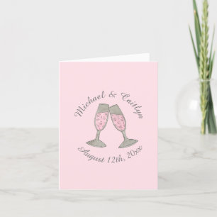 Pink Champagne Glasses Bridal Shower Wedding Letterpress Thank You Card