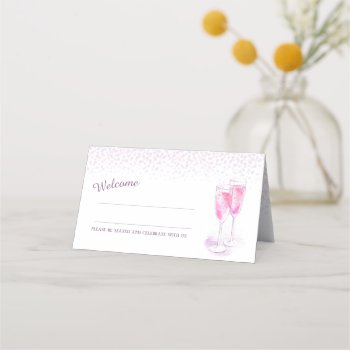 Pink Champagne Glasses Wedding Guest Place Cards by mylittleedenweddings at Zazzle