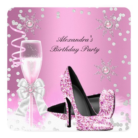 Pink Champagne High Heels Birthday Party 2 Card | Zazzle.com