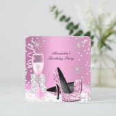 Pink Champagne High Heels Birthday Party 2 Invitation (Standing Front)