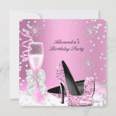 Pink Champagne High Heels Birthday Party 2 Invitation (Front)