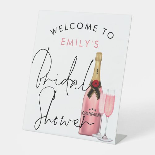 Pink Champagne Name Welcome Bridal Shower white Pedestal Sign