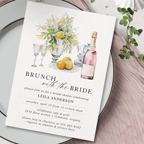 Pink Champagne or Wine  Cute Brunch Bridal Shower Invitation