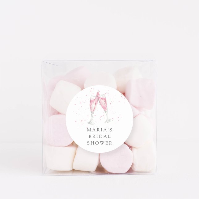 Pink Champagne Personalized Bridal Shower Classic Round Sticker (Creator Uploaded)