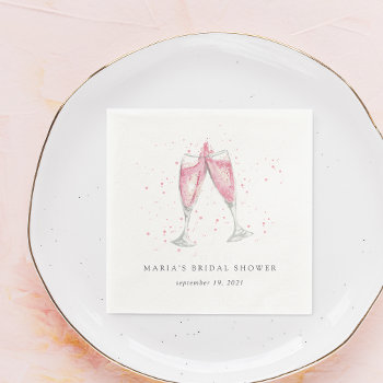 Pink Champagne Personalized Bridal Shower Napkins by RedwoodAndVine at Zazzle