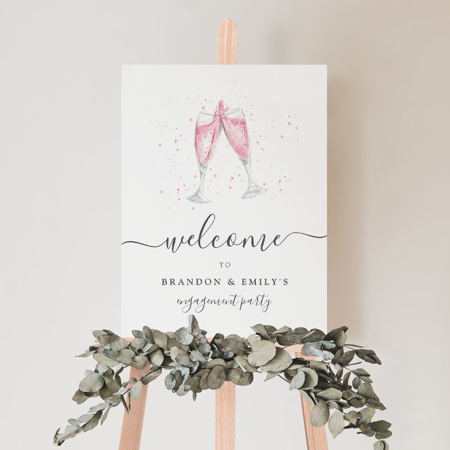 Pink Champagne Personalized Event Welcome Sign (Pink champagne theme welcome sign for your engagement party, rehearsal dinner, or bridal shower)