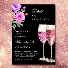 Pink Champagne Petals and Prosecco Bridal Shower Invitation